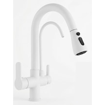 U Arıtmalı Uzayan Spiralli Mutfak Evi Ye Lavabo Bataryası Beyaz