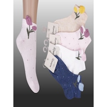 Kıpırık Baby 4'lü Kız Çocuk Çiçek Detaylı Patik Çorap-1224 ÇoK Renkli
