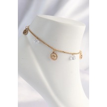 316l Çelik Gold Renk Zirkon Taşlı Yıldızlı Halhal Çok Renkli