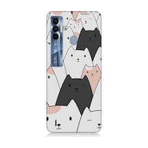 Tecno Spark 7 Pro Uyumlu Silikon Kılıf Gülen Mutlu Kediler