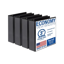 Ekonomik 3 Halkalı Klasör, Abd'de Üretilmiştir, 7,5 Cm Yuvarlak Halkalı Klasör, Özelleştirilebilir Şeffaf Kapak, Siyah Toplu Klasör 4'lü Paket Mp48580