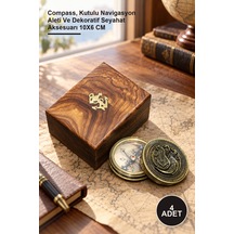 4 Adet Ahşap Kutulu Pirinç Pusula Compass, Kutulu Navigasyon Aleti Ve Dekoratif Seyahat Aksesuarı 10x6 Cm