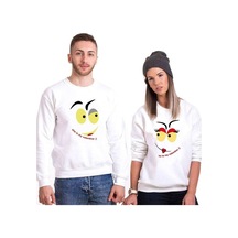 Tshirthane My Valantine Sevgili Kombinleri Unisex Sweatshirt Kırık Beyaz