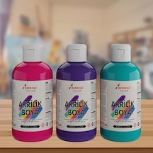 Mor, Fuşya, Turkuaz Akrilik Boya 3&apos Lü Set 3x250 Gr