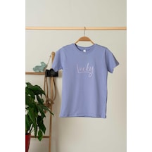 Lucky Nakışlı Unisex T-shirt - Lila