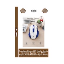 Premium Mouse Çift Modlu Sessiz Kablosuz Oyuncu Fare Tm20 Beyaz Mavi Masaüstü Oyun Cihaz