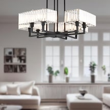 Brambles 8'Li Siyah Kristalli Taşlı Modern Tasarım Kristal Salon Avize