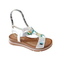 De Scarıo 2061 Kadın Taşlı Comfort Sandalet Beyaz Siyah
