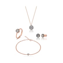 Zanaatsilver 925 Ayar Gümüş Rose Kaplamalı Elmas Montürlü 4'li Set & Takım