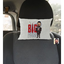 Bk Gift Kişiye Özel Erkek Big Boss Karikatürlü Dikdörtgen Araç Koltuk Yastığı-4 Çok Renkli