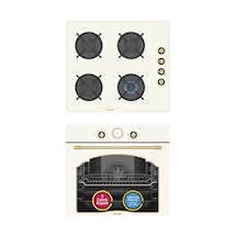Simfer 9 Fonksiyon Retro Bej 2'li Ankastre Set (8218 Fırın + 3326 Ocak)