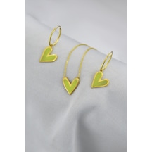 Papatya Silver 925 Ayar Gümüş Altın Kaplama Sarı Mineli Kalp Kolye Küpe Set