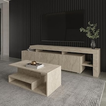 Mini Orta Sehpa Modern Tasarım, Fonksiyonel Raflı Yapı, Traverten Abanoz