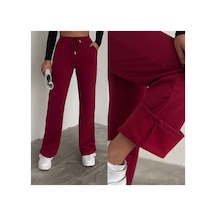 Gugus Kadın . Modal Kumaş İçi Polarlı Kalın Alt Eşofman Bol Paça Wide Leg Bordo