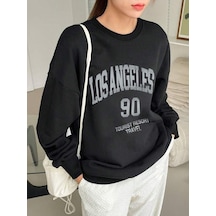 Los Angeles 90 Sweatshirt - Siyah Baskılı Oversize Bisiklet Yaka Siyah