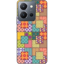 Vivo Y36 Uyumlu Kare Motifleri Baskılı Silikon Kılıf Renkli