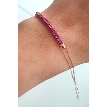 Pembe Zirkon Taşlı 925 Ayar Gümüş Rose Tasarım Bileklik