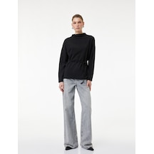 Koton Regular Fit Uzun Kollu Dik Yaka Kemerli Kazak Siyah 6wak30105ek