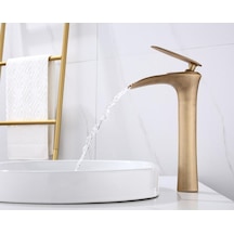 İsaoğlu Yapı Şelale Lavabo Bataryası Mat Gold Lavabo Bataryası Şelale Akışlı Musluk Mat Altın Gold
