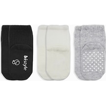 Bistyle Basic Kaymaz Penye Soket Çorap 3'lü Bs10106 Siyah Ekru Gri Siyah Ekru Gri Siyah - Ekru - Gri