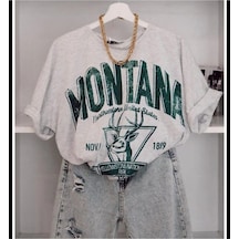 Kozia Outdoors Gri Montana Baskılı Oversize T-şhirt Gri Gri