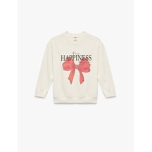 Koton Pamuklu Uzun Kollu Bisiklet Yaka Fiyonk Baskılı Sweatshirt Ekru 6smg10005ak Ekru