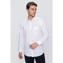 İmza Beyaz Uzun Kollu Sert Yaka Cepli Pamuklu Basic Comfort Fit Rahat Kesim Gömlek 1004240051-beyaz Beyaz