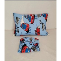 Denizli Çeyiz Tek Kişilik Lastikli Fitted Çarşaf Takımı Arabalı Desen Mavi 100 X 200