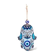 İlyasoğlu Hamsa Cam Nazar Boncuklu Renkli Desenli Duvar Süsü 18x11cm