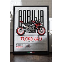Aprilia Tuono 660 Factory Siyah Ahşap Çerçeveli Poster, Dekoratif Motosiklet Duvar Tablosu