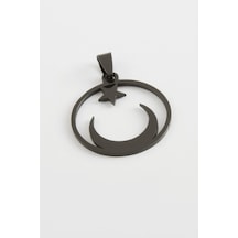 Ilkeshop Ay Yıldız Çelik Kolye Ucu 3 CM-siyah Çok renkli