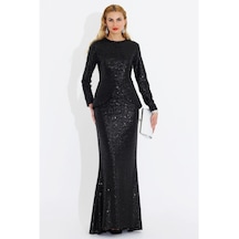 Nidya Moda Büyük Beden Peplum Payet Elbise-4047S Çok Renkli