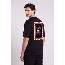 Black Nova Oversize Baskılı Unisex %100 Pamuk T-shirt Deathless Stamp Siyah