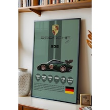 Porsche 935 Premium Yarış Arabası Çerçeveli Tablo - Teknik Özellikli Legend Series Duvar Dekoru Siyah