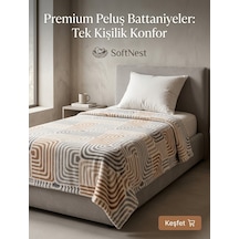 Padişah Tek Kişilik Peluş Battaniye Labirent Desenli Tarçın Gri Wellsoft 155x215 Cm Çok Renkli