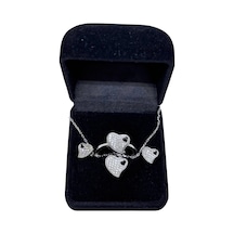 Oya Silver Aşk Işıltılı Çift Kalp Gümüş Set&takım