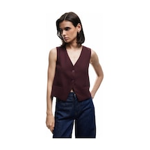 Koton Astarlı Kolsuz Düğmeli V Yaka Blazer Yelek Bordo 6wak20009pw Bordo
