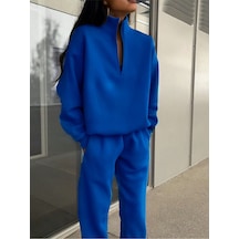 Basic Düz Fermuarlı Eşofman Takımı Sweatshirt Jogger - Sax Mavisi Oversize Şardonlu Dik Yaka Sax Mavisi Basic Düz Fermuarlı Eşofman Takımı Sweatshirt Jogger - Sax Mavisi Oversize Şardonlu Dik Yaka Sax Mavisi