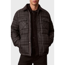 Calvin Klein Ekoseli Kadife Yaka Su İtici Şişme Mont Lv04rh554gp7e Erkek Mont Lv04rh554g P7e Gri