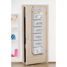 6 Katlı Kapı Arkası Düzenleyici Raf Bebek Eşyası Çocuk Odası Banyo Organizer Gri - Beyaz Çizgili Diğer
