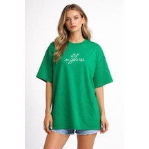 Unisex Oversize Yeşil Tişört Be You Tiful Baskılı %100 Pamuk Salaş Streetwear T-shirt Kadın Erkek Yeşil