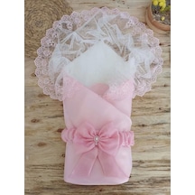 Yenidoğan Kumru İnci Fiyonk Kristal Parlak Duvaklı Kundak Bebek Battaniyesi Pembe Pembe