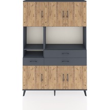 Arges Dolap 9 Raflı 3 Çekmeceli 6 Kapaklı 132x30x195 Antrasit-çam/antrasit Atlas Çam/antrasıt