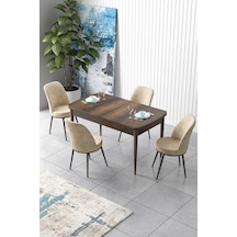 Canisa Concept Zen Serisi 80x132 Mdf Açılabilir Barok Ahşap Desen Masa Takımı Ve 4 Krem Sandalye Masa Barok Ahşap Desen 4 Krem Sandalye