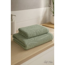 Banyo & Yüz Havlusu Seti Dokulu %100 Pamuk 90x150 + 50x90 Cm Foliva Yeşil