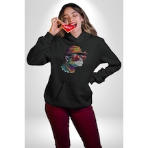Gözlük Şapka Mukalemun Kadın Erkek Siyah Kapüşonlu Sweatshirt Hoodie Siyah