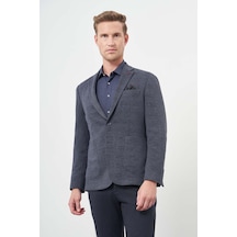 İmza Lacivert Ekose Desen Örme Mono Yaka Astarsız Çift Yırtmaç 2 Düğme 6 Drop Slim Fit Casual Ceket 1002245152 Lacivert