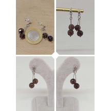 Doğaltaş Silver Çelik Küpe - Dumanlı Kuvars Taşı Kiraz Serisi 55656 Çok Renkli