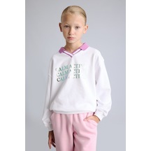 Defacto Relax Fit Kontrast Polo Yaka Baskılı Sweatshirt Kız Çocuk I3837a826auwt34 Beyaz-wt34