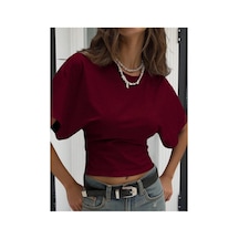 Cool Tarz Kadın Yarasa Kol Belden Oturtmalı Pamuklu T-shirt Bordo Bordo